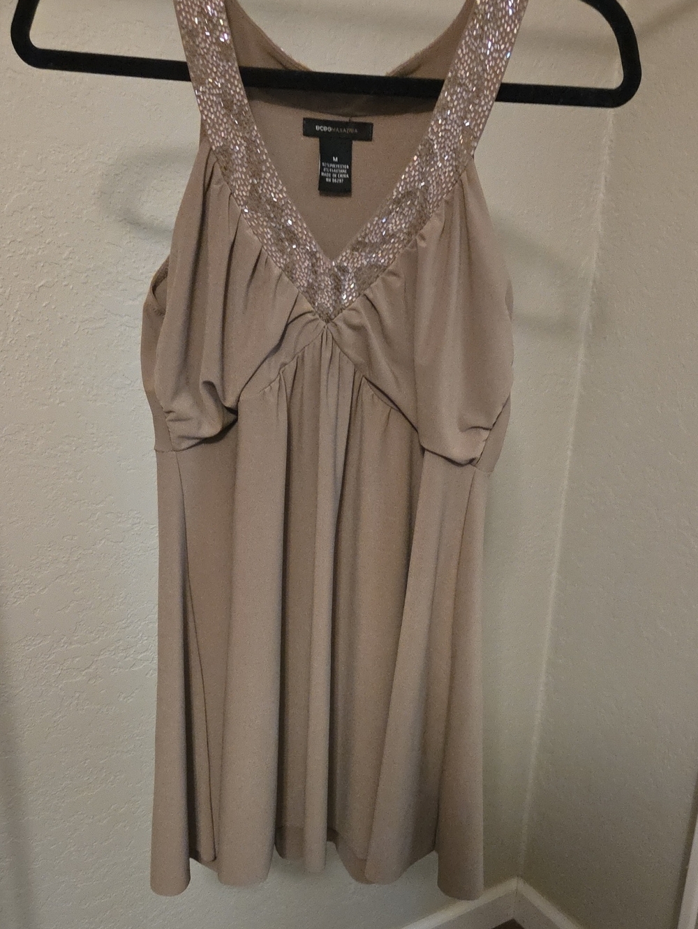 Polyester/elastane sleeveless dress, BCBGMAXAZRIA, embellished V-neck